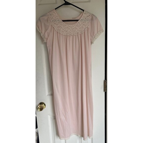 Vtg 1960's 2 Piece Ensemble Negligees Lingerie Pink & White Lace Nightgown Robe - Picture 2 of 10